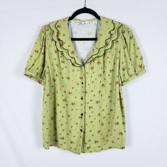 Romantic Retro Cottagecore Soft Girl Coquette Blouse Womens L Peter Pan Collar - Picture 1 of 11